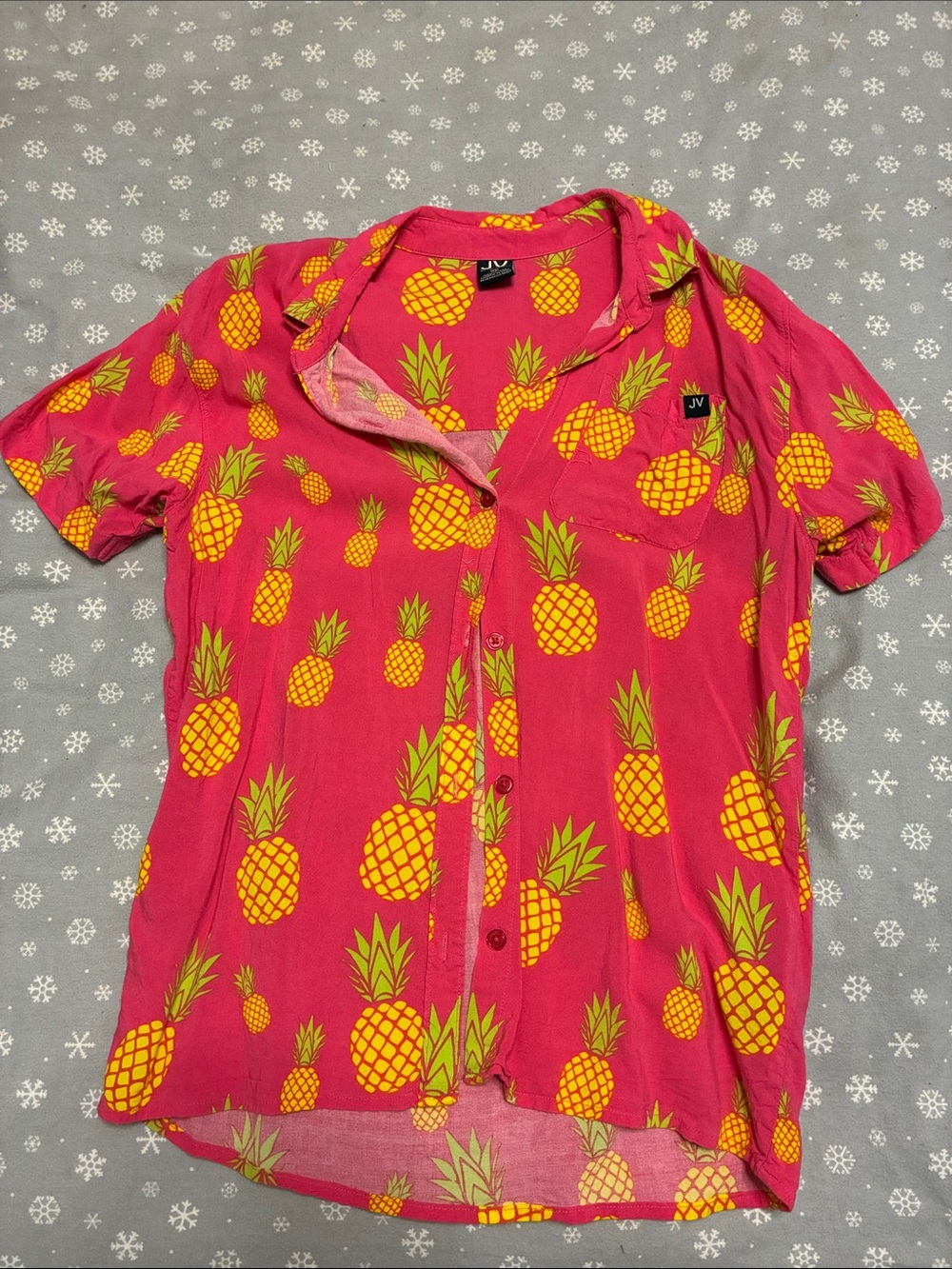 Jac Vanek Pink Button-Down Shirt with Yellow Pineapple Print